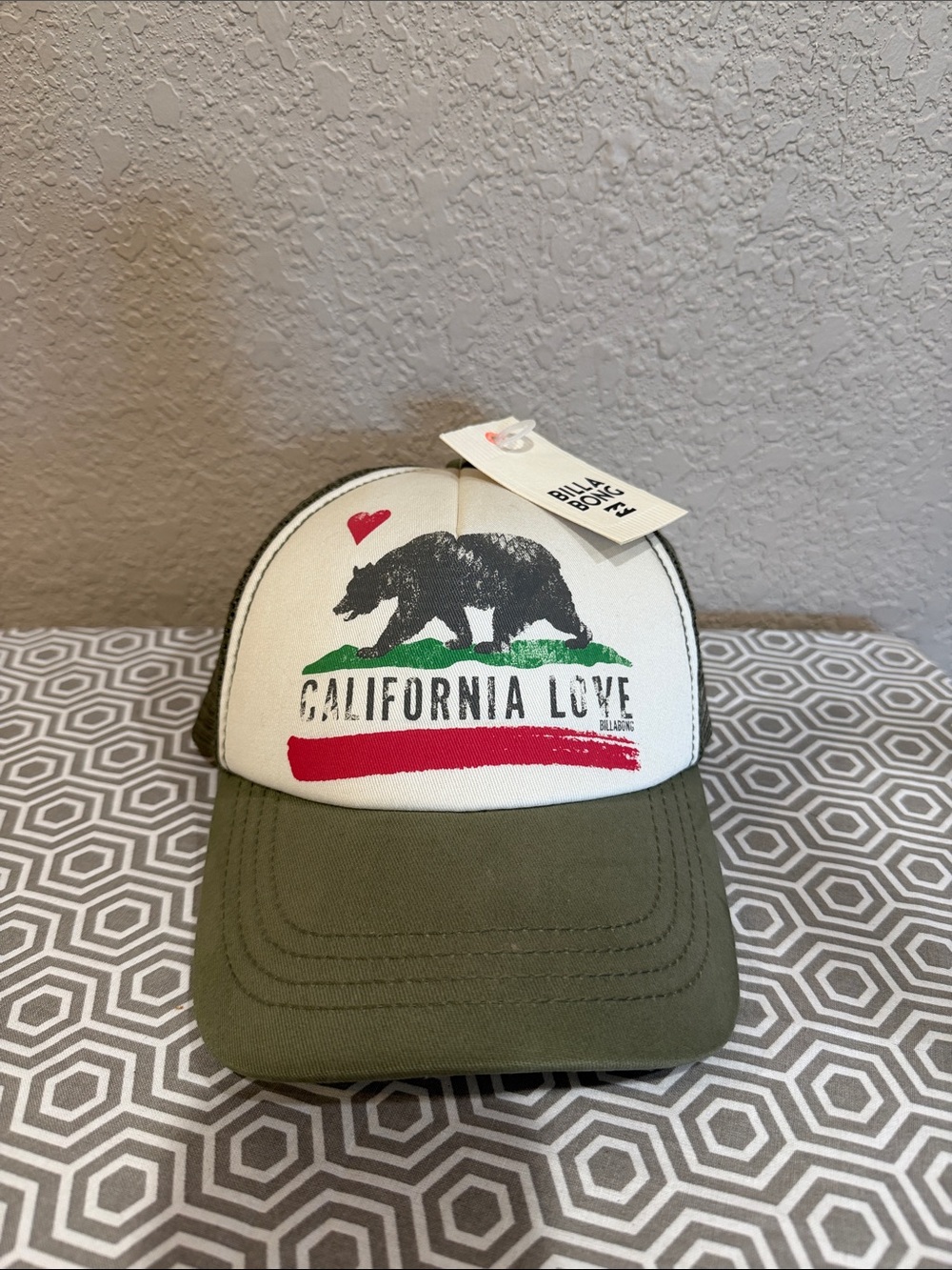 Billabong Kids California Love Olive, White & Red Trucker Hat